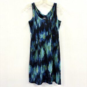 EEDDIE BAUER Dress Womens S Blue Abstract Twisted Back Shelf Bra Stretchy Sporty
